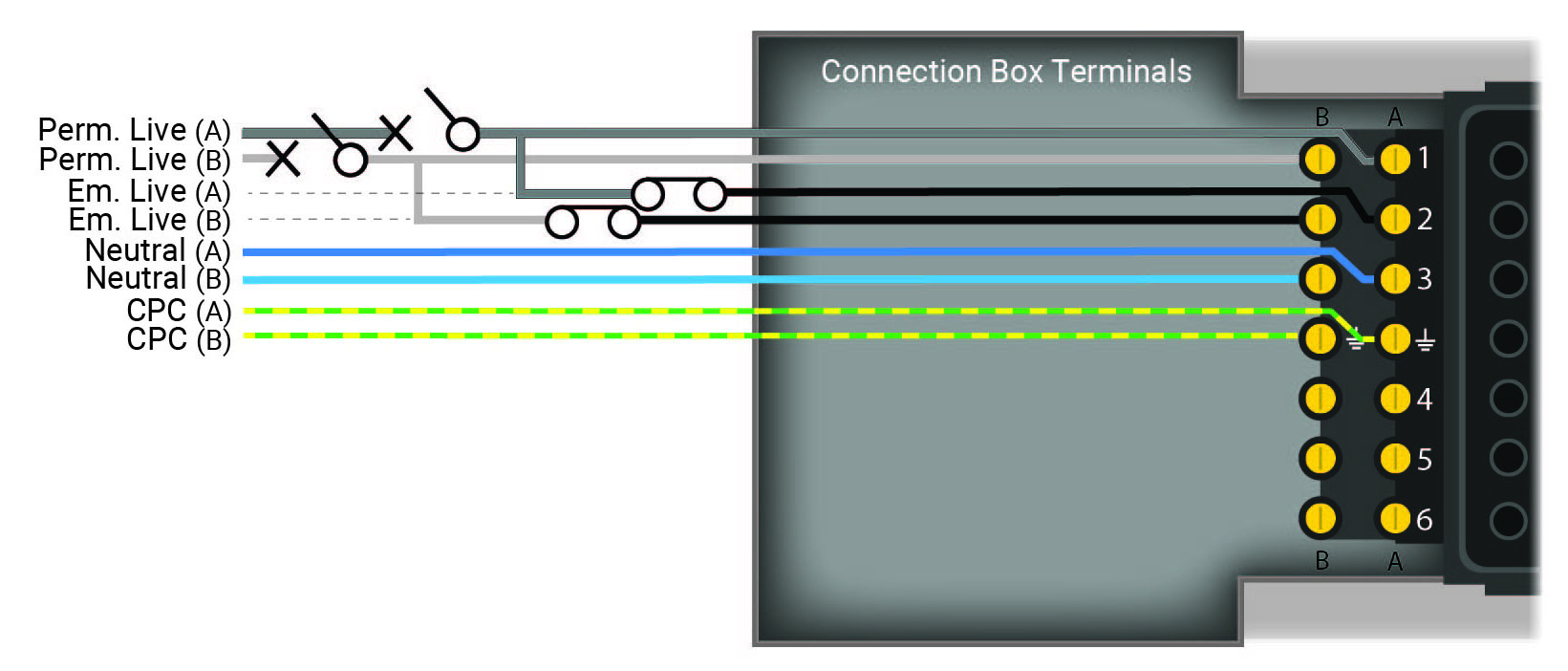 flex7 Dual Supply Box wiring diagram. Using plug-in controls without emergency test.