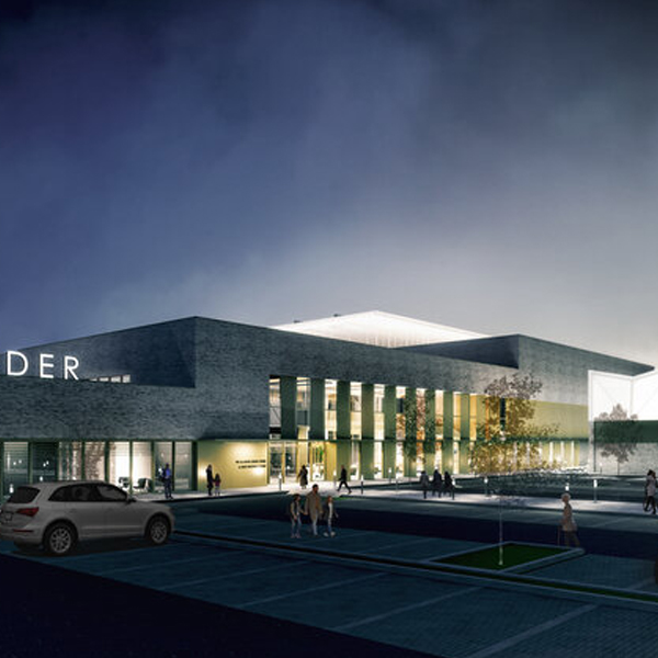 Allander Leisure Centre exterior at night.