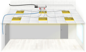 A diagram to show wiring in a room with manual on/off switching with dimming.
