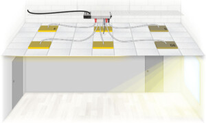 Schematic of room with 6 luminaires, wired for presence control.