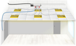A diagram to show wiring in a room with scene set/recall switch.