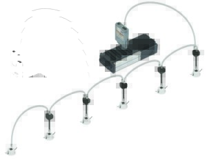 Up to 5 additional Auxiliary heads can be plugged into a Primary head to extend coverage.